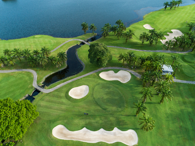 Aerial view of a luxury par 3 golf course design with an executive layout