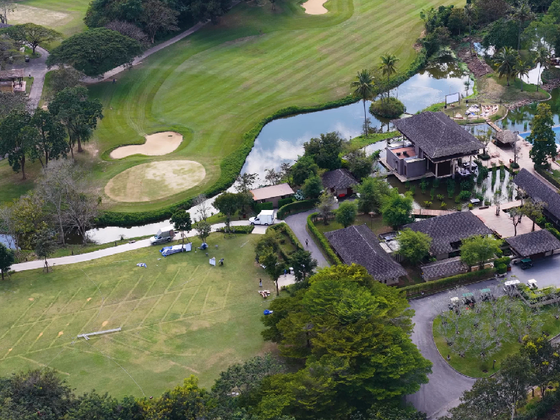 Aerial view of an ultra-luxury high-density golf layout at a boutique resort