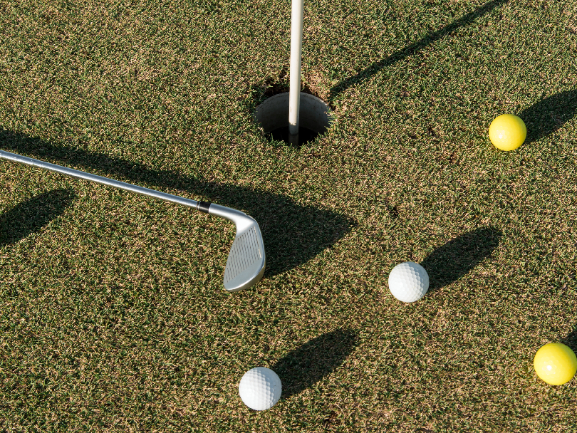 Engineering schematic drawing showing a high density golf layout with compact short game practice loops.